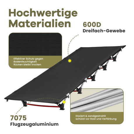 Ultralight Folding Camping Bed for Adults, Portable Camp Bed, Foldable Folding Bed, 150 kg Load Capacity, Camping Lounger for Camping, Hiking & Backpacking, Black