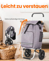 Homecall Foldable Shopping Trolley with 50 L + 5 L Cooling Function up to 50 kg, Shopping Bag with Wheels 3-in-1 Shopping Trolley & Sack Truck & Shoulder Bag (Standard)