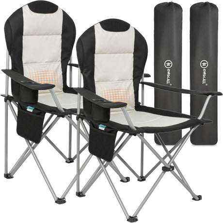 HOMECALL Campingstuhl Hochlehner Klappstuhl Gartenstuhl Angelstuhl, Angenehme Polsterung (Bis 150KG, mit hoher Rückenlehne Armlehne Getränkehalter), für Camp Garten Balkon