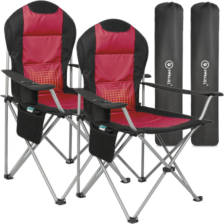 HOMECALL Campingstuhl Hochlehner Klappstuhl Gartenstuhl Angelstuhl, Angenehme Polsterung (Bis 150KG, mit hoher Rückenlehne Armlehne Getränkehalter), für Camp Garten Balkon