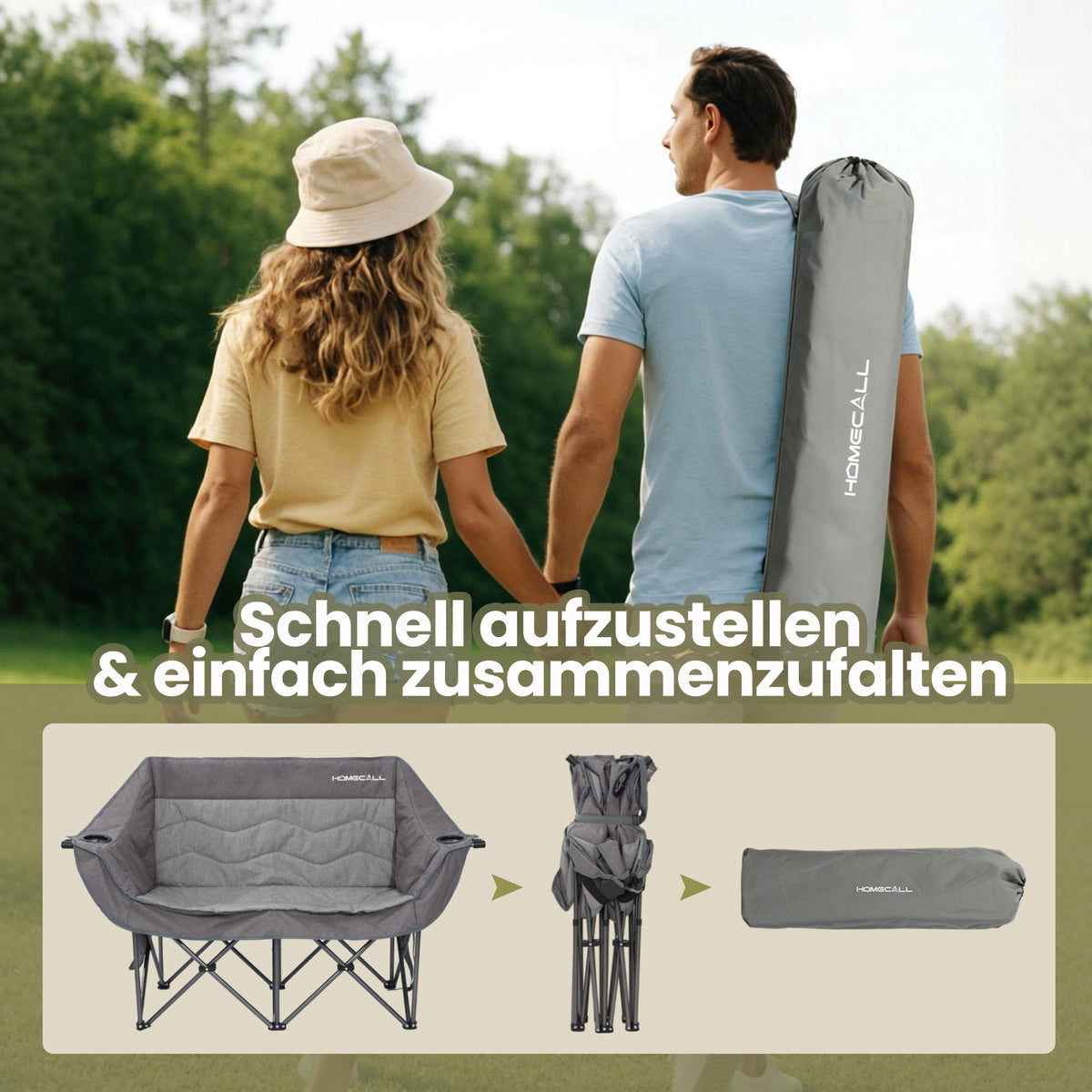 Camping Sofa faltbar XL für 2 Personen, extra dick gepolstert, bis 320 kg