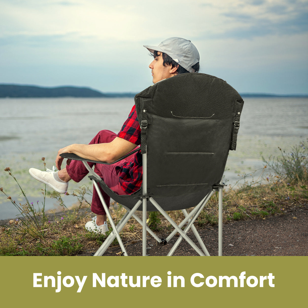 Homecall Camping Chair Fishing Chair Flat Chair Foldable Deck Chair, Cup Holder, Padded, 3 Way Adjustable Backrest, up to 150KG