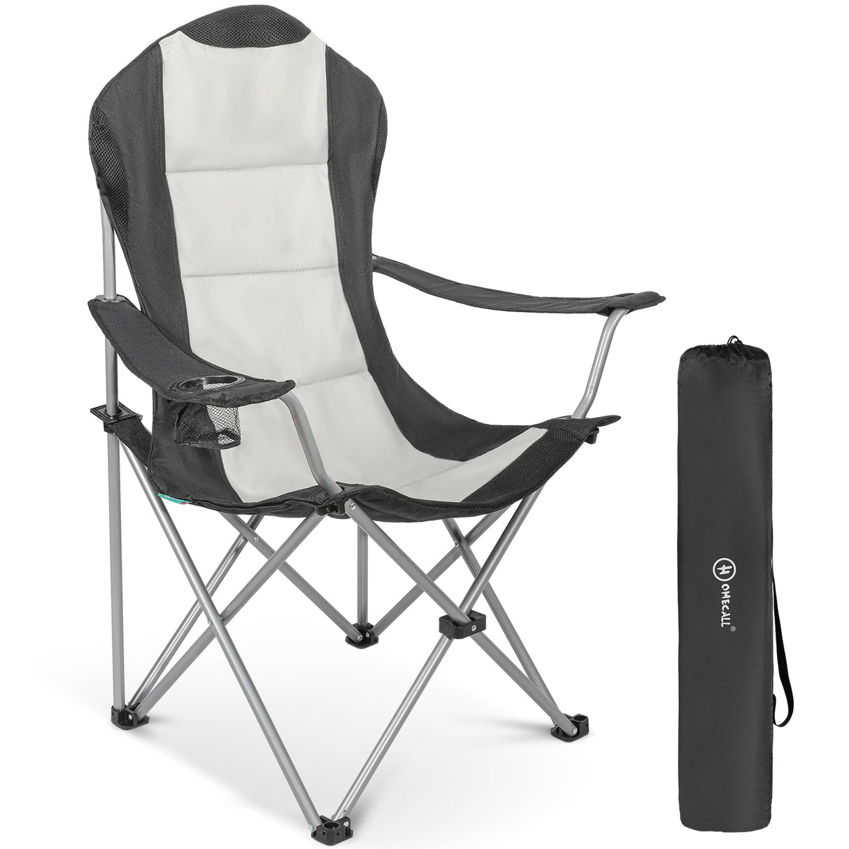 HOMECALL Campingstuhl Hochlehner Klappstuhl Gartenstuhl Angelstuhl, Angenehme Polsterung (Bis 150KG, mit hoher Rückenlehne Armlehne Getränkehalter), für Camp Garten Balkon