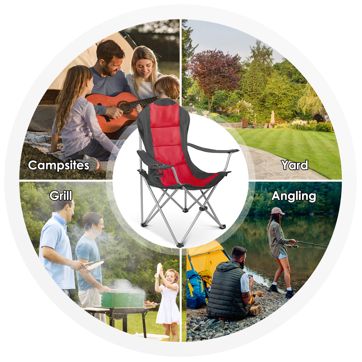 HOMECALL Campingstuhl Hochlehner Klappstuhl Gartenstuhl Angelstuhl, Angenehme Polsterung (Bis 150KG, mit hoher Rückenlehne Armlehne Getränkehalter), für Camp Garten Balkon