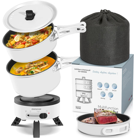 ENFRIFAM Electric hot pot, multi-cooker, electric pans, camping stove 700W, fondue set, ideal for offices, dormitories, hotels, travel, caravans