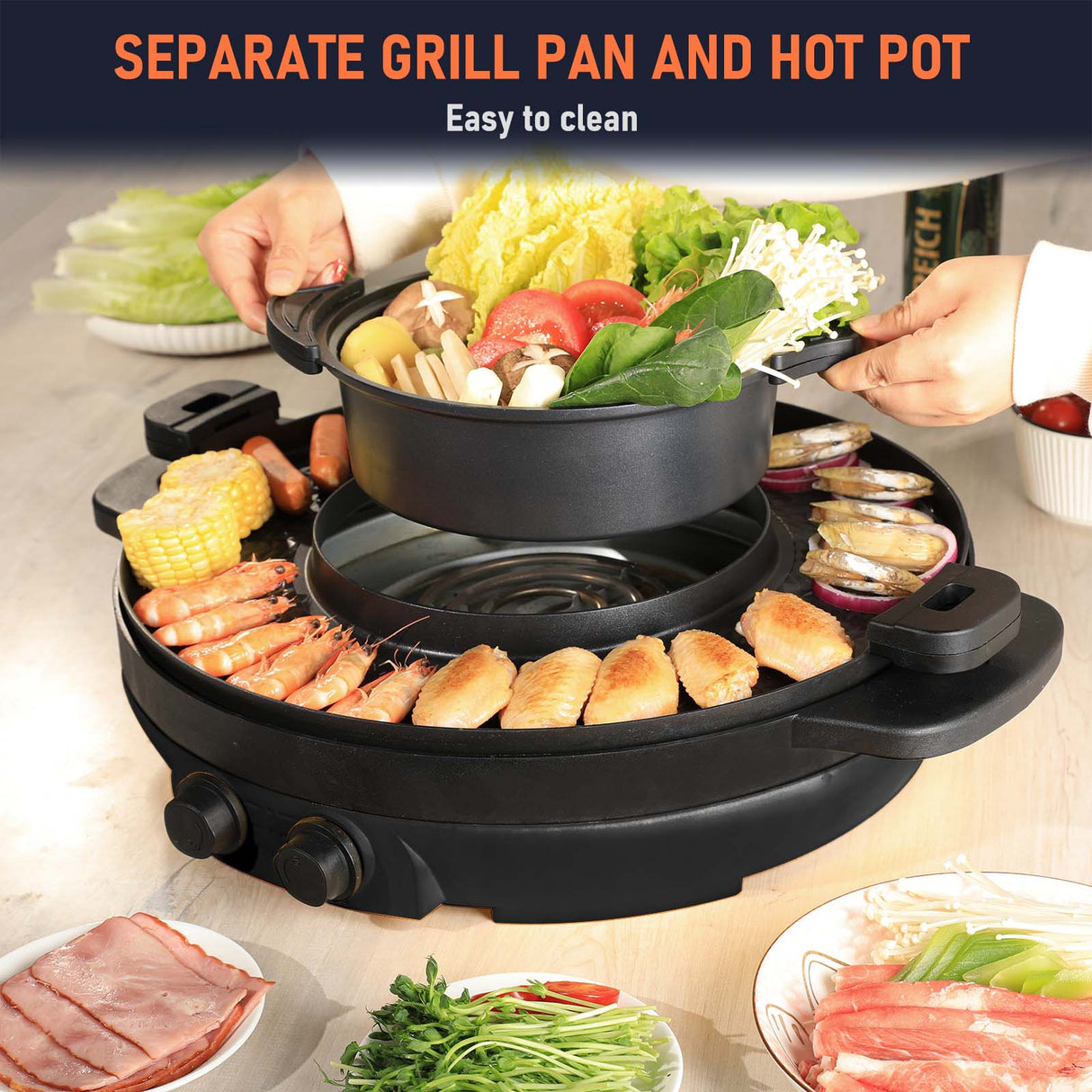 ENFRIFAM 2000W Hot Pot Electric, 2 in 1 Hotpot and Raclette grill, for 8 people, Grill Hot Pot, even heating with independent temperature control, easy to clean - Homecall - outdoor