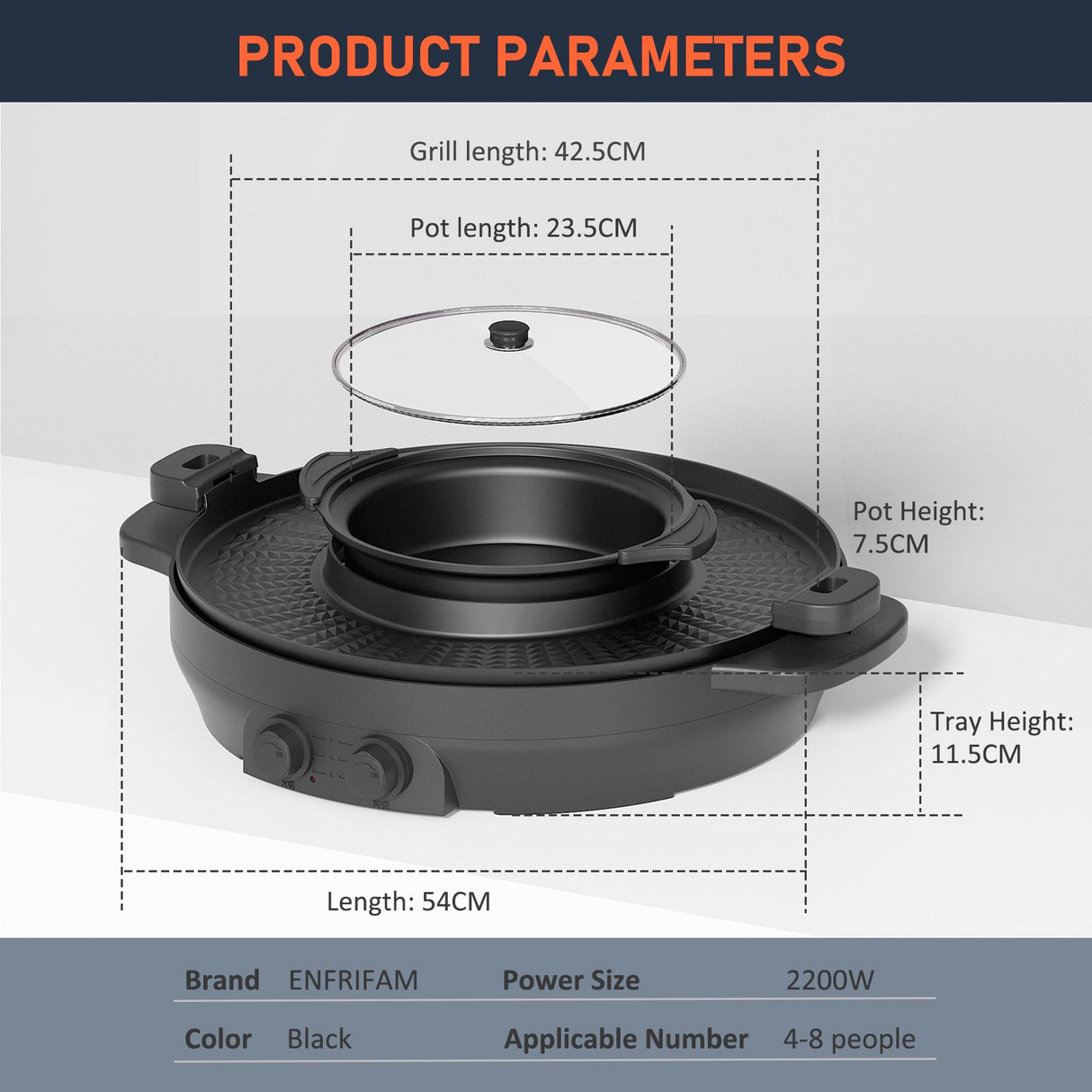 ENFRIFAM 2200W 2 - in - 1 Multifunctional Electric Hot Pot with Grill, Rotating Grill Pan, Smokeless Divided Shabu Grill Pot for 2 - 8 People, Detachable for Easy Cleaning - Homecall - outdoor