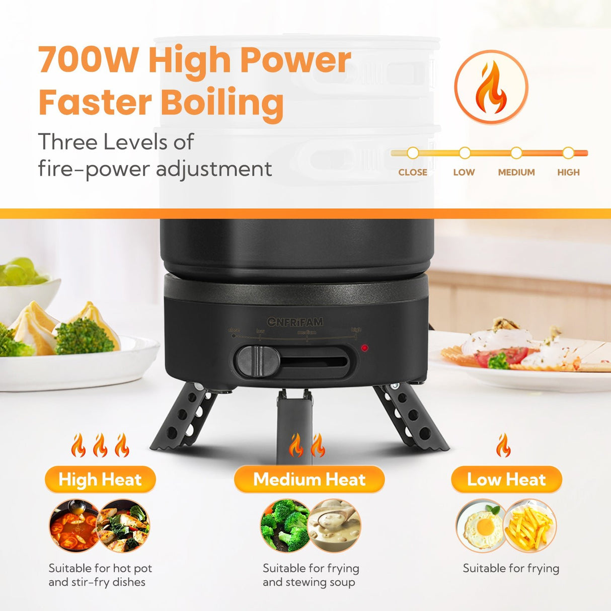 ENFRIFAM Electric hot pot, multi - cooker, electric pans, camping stove 700W, fondue set, ideal for offices, dormitories, hotels, travel, caravans - Homecall - outdoor