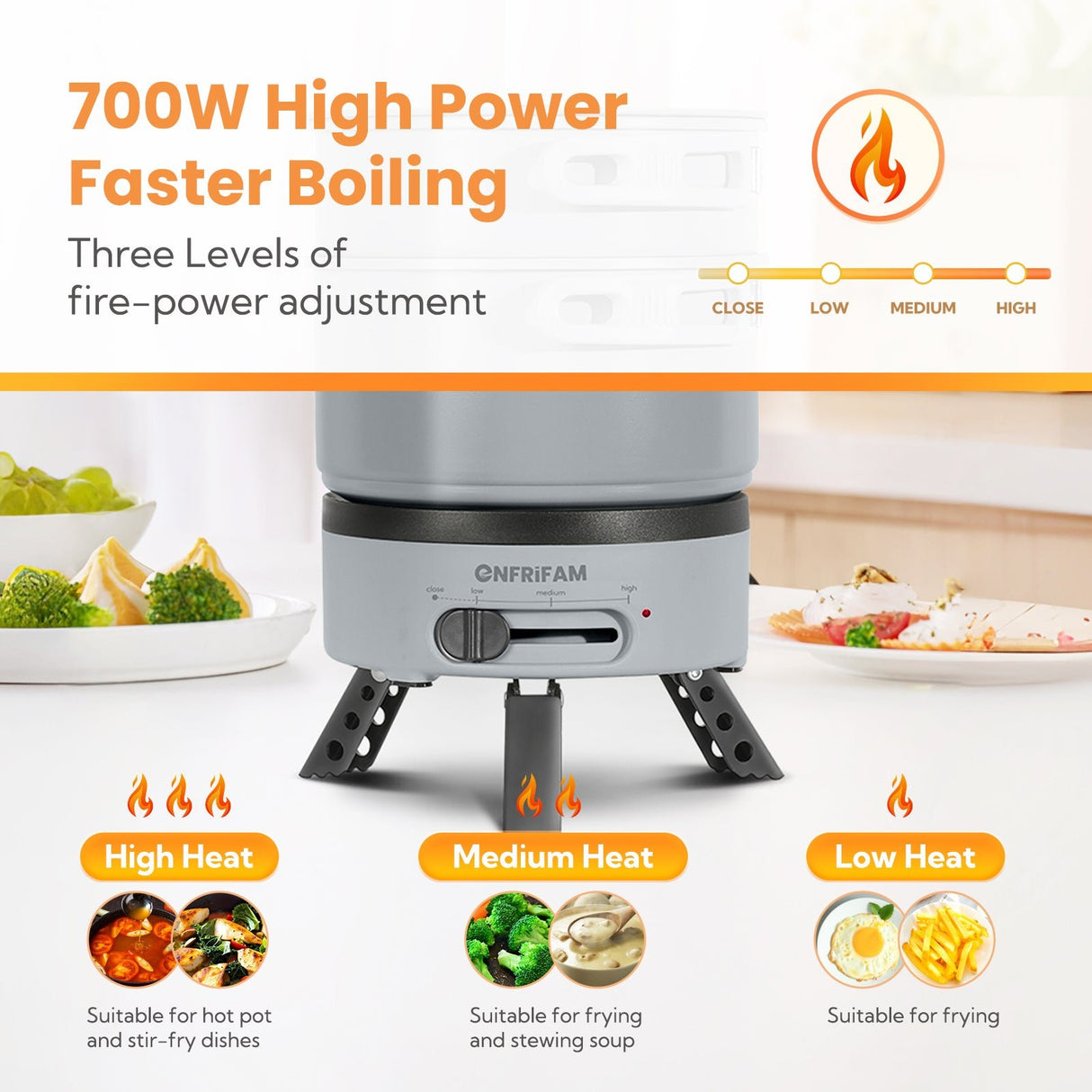 ENFRIFAM Electric hot pot, multi - cooker, electric pans, camping stove 700W, fondue set, ideal for offices, dormitories, hotels, travel, caravans - Homecall - outdoor