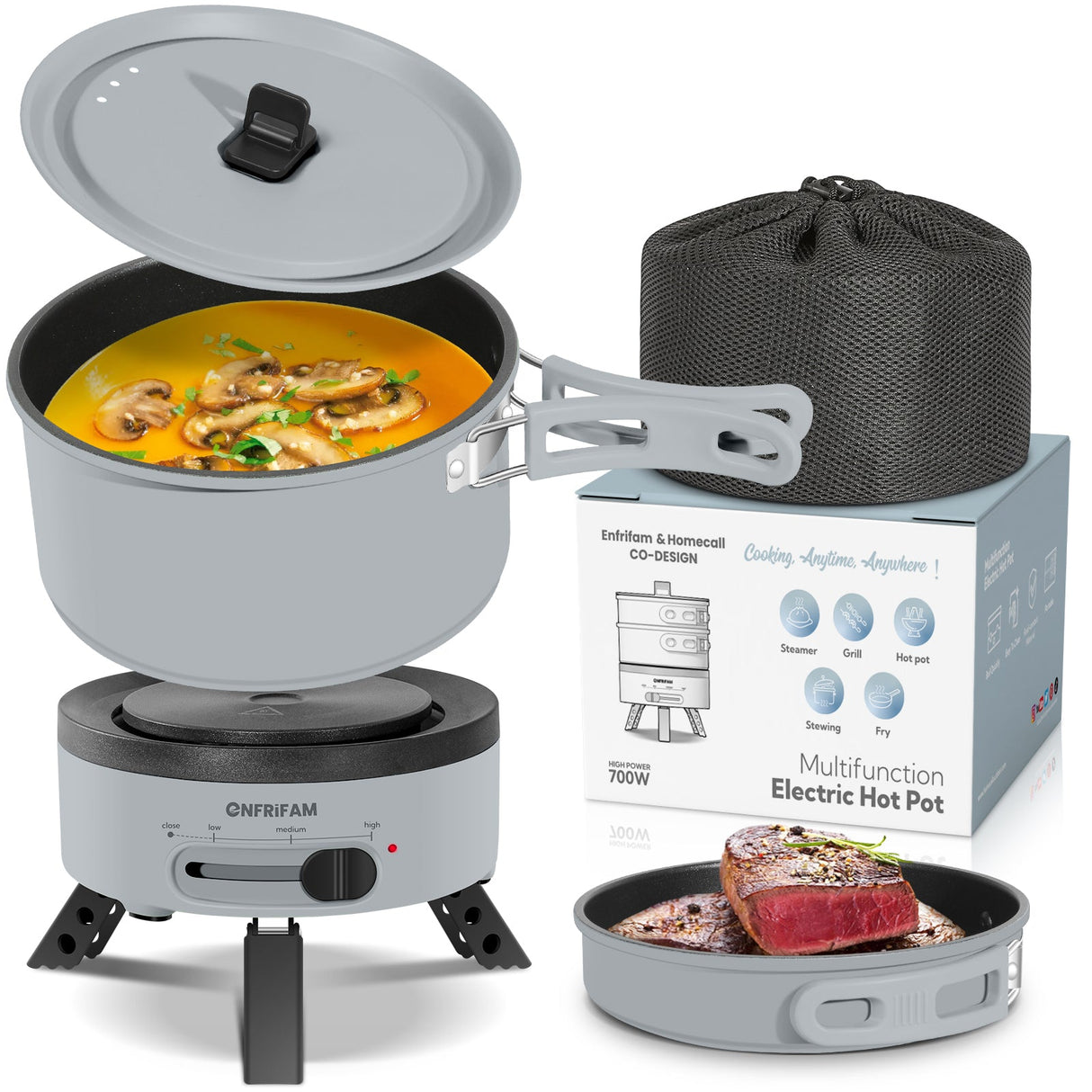 ENFRIFAM Electric hot pot, multi - cooker, electric pans, camping stove 700W, fondue set, ideal for offices, dormitories, hotels, travel, caravans - Homecall - outdoor