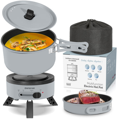 ENFRIFAM Electric hot pot, multi - cooker, electric pans, camping stove 700W, fondue set, ideal for offices, dormitories, hotels, travel, caravans - Homecall - outdoor