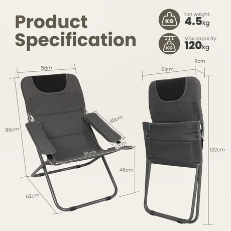 Homecall Camping Folding Chair with Padding and Adjustable Backrest - (Gray)