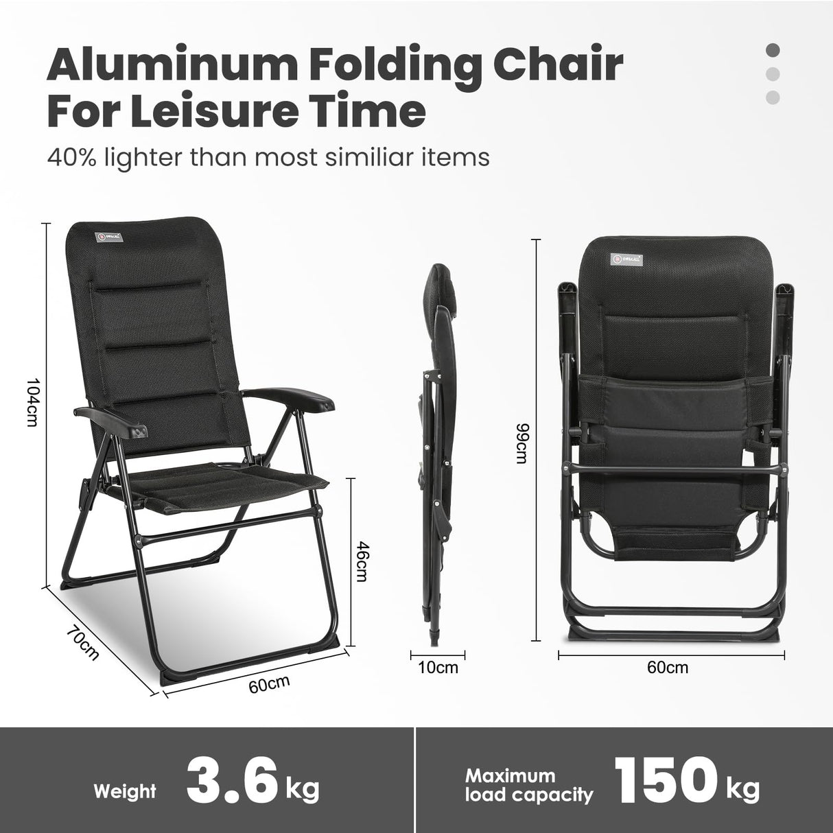 HOMECALL 3D Mesh Cover Recliner with Adjustable 5 Position Armrest Garden Chair Aluminum Caravan Folding Chair - Homecall - outdoor