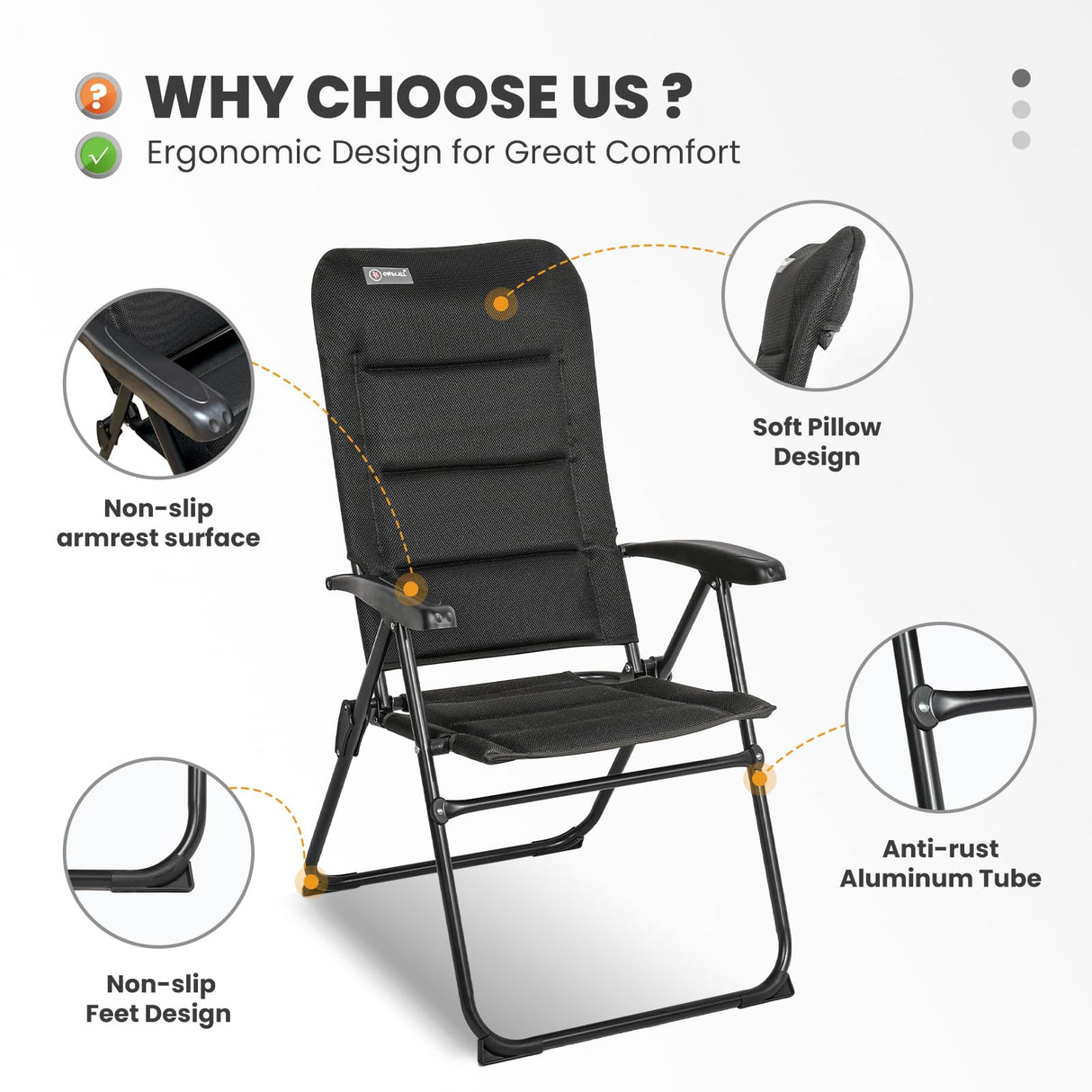 HOMECALL 3D Mesh Cover Recliner with Adjustable 5 Position Armrest Garden Chair Aluminum Caravan Folding Chair - Homecall - outdoor