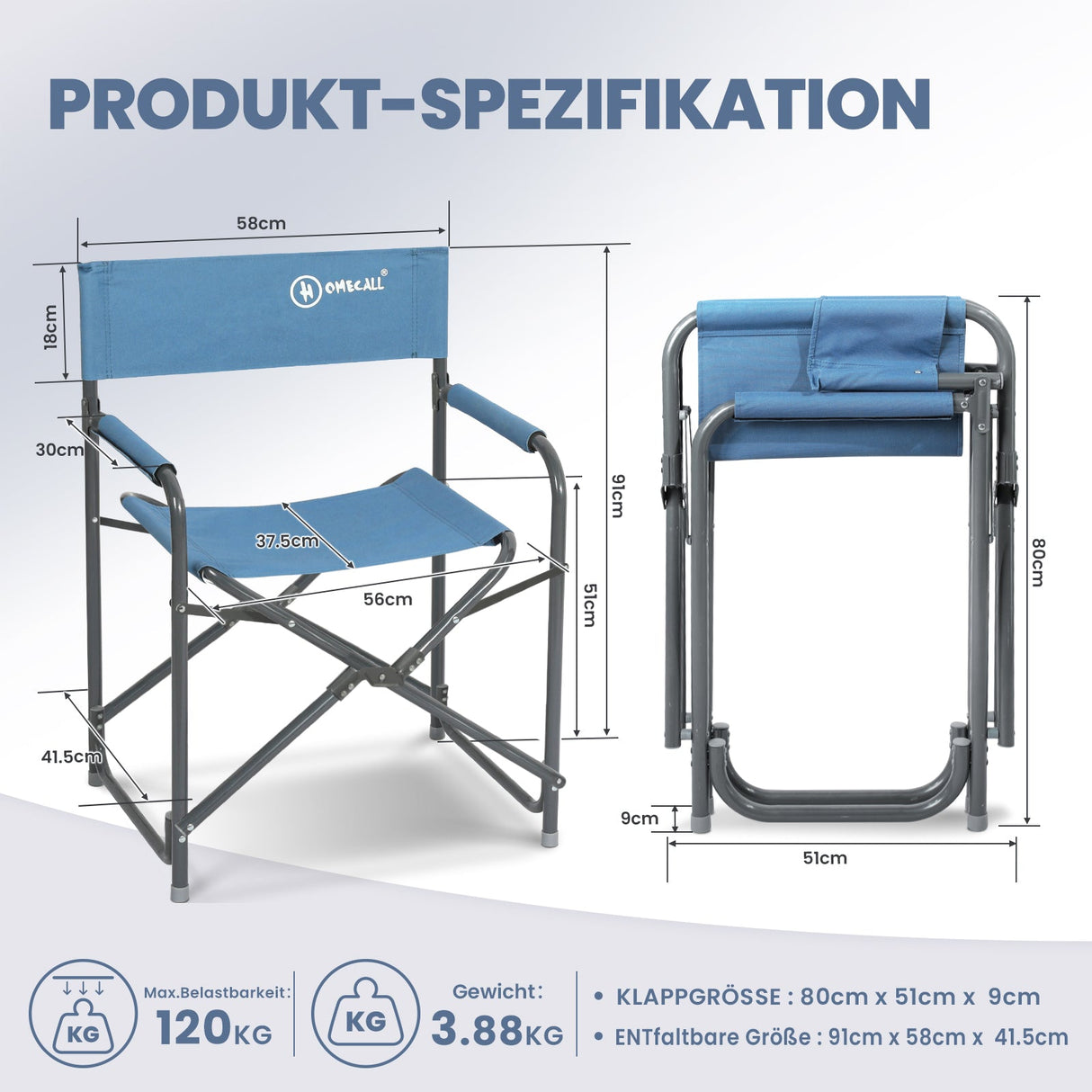 Homecall Aluminum Ultralight Director Chair, Camping Folding Chair with Foldable Backrest - (Blue) - Homecall - outdoor