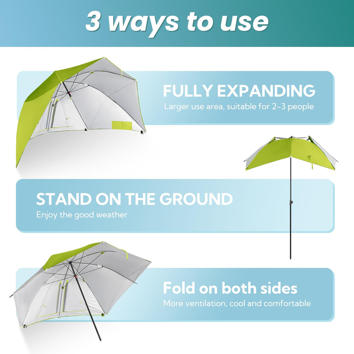 HOMECALL Beach Umbrella Beach Tent, UV - resistant 50+, for 2 - 3 people, Outdoor Parasols - Homecall - outdoor