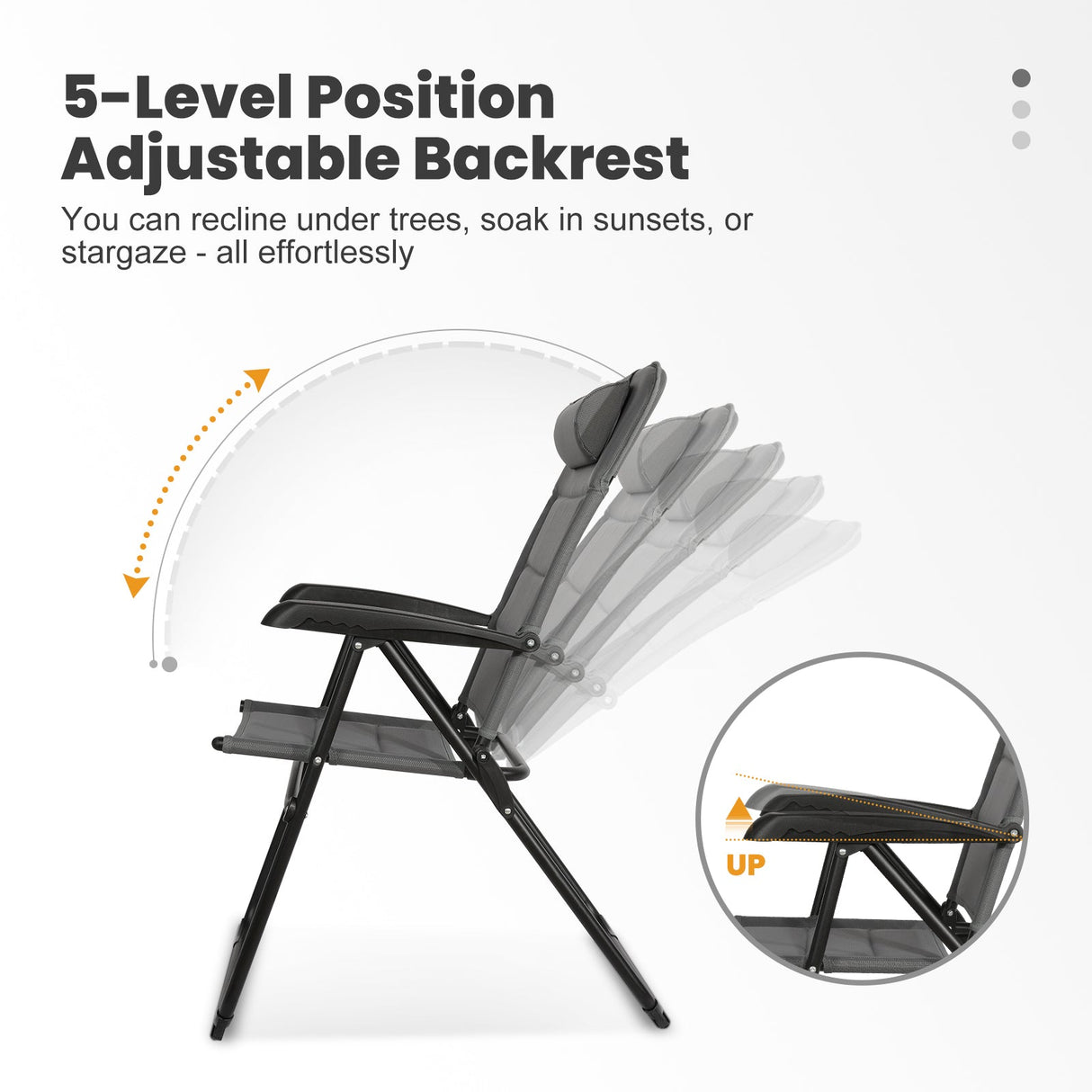 Homecall Camping Chair Foldable 150 KG Load Capacity Garden Chair Foldable High Back - Balcony Chair Fishing Chair Patio Chairs, 5 - Way Adjustable Backrest with Armrest for Camping, Garden, Balcony, Size: set of 2 - Homecall - outdoor