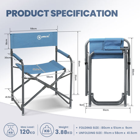 Homecall Camping Chair Foldable Ultralight Folding Chair Director's Chair Camping Chair Up to 120KG - Camping Chair Small Pack Size Aluminum Garden Chair Foldable Lightweight Fishing Chair for Outdoor, Camping, Garden, Color: 1 Er - Homecall - outdoor