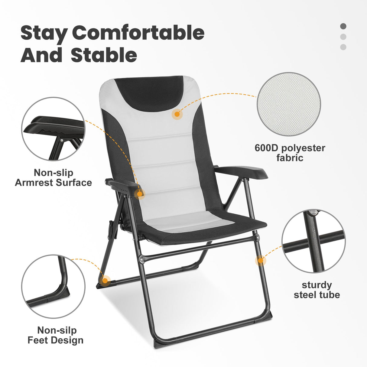 Homecall Camping Folding Chair with Padded Cushion, 5 Position Adjustable Backrest - Homecall - outdoor