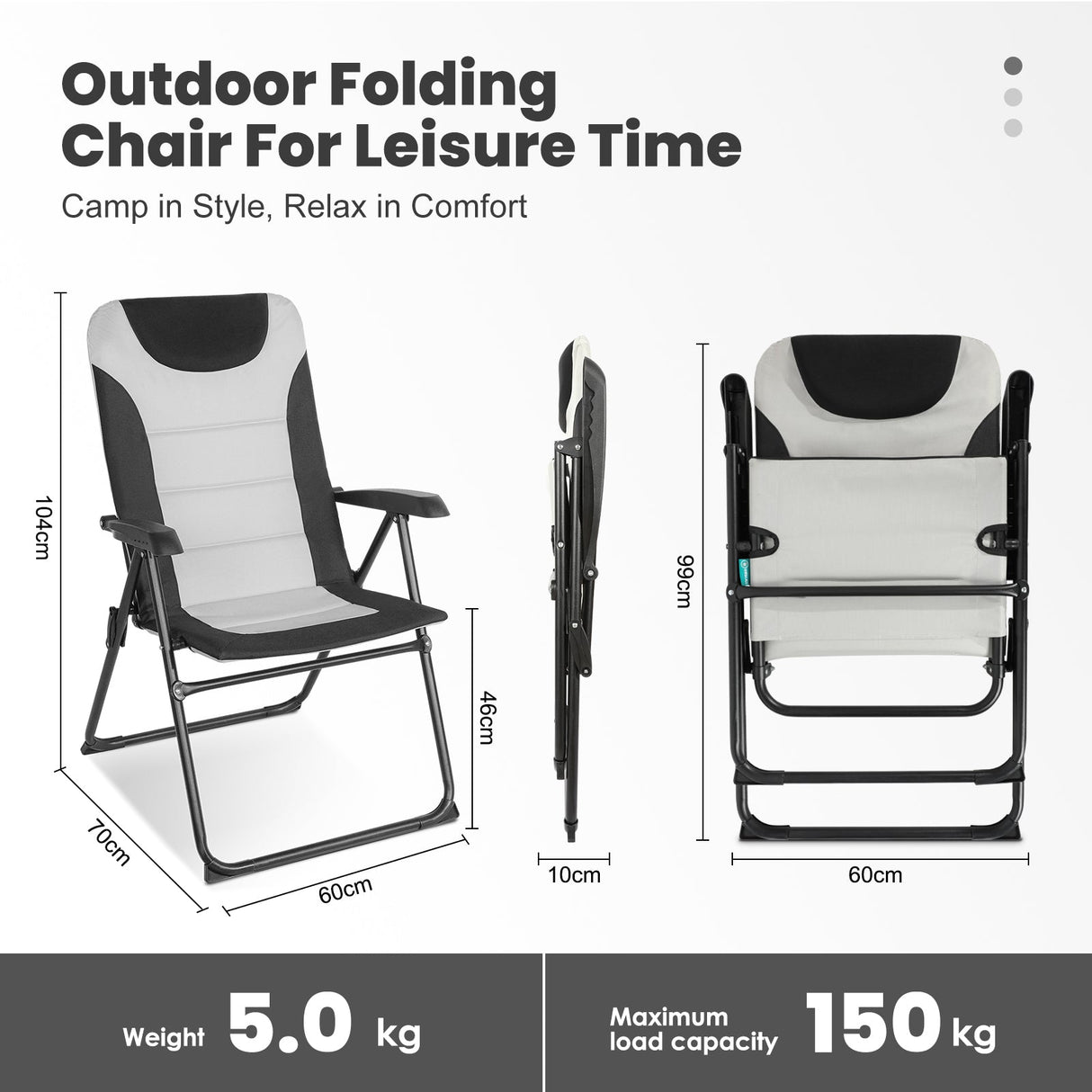 Homecall Camping Folding Chair with Padded Cushion, 5 Position Adjustable Backrest - Homecall - outdoor