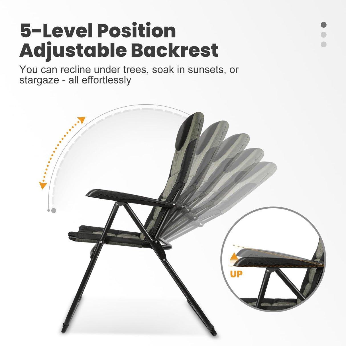 Homecall Camping Folding Chair with Padded Cushion, 5 Position Adjustable Backrest - Homecall - outdoor