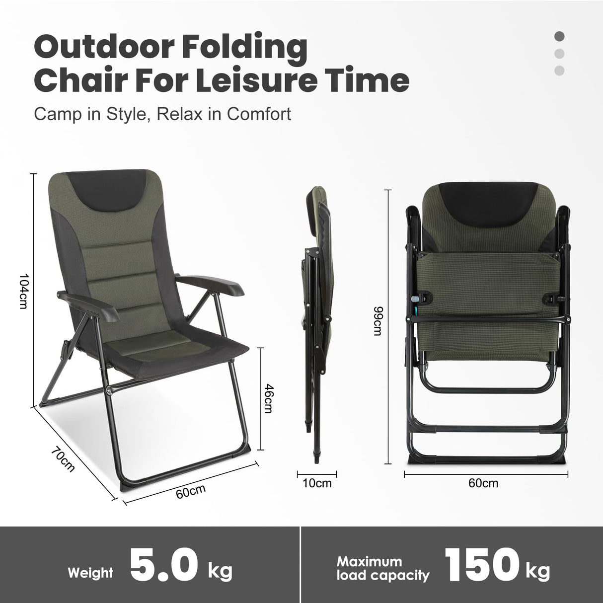 Homecall Camping Folding Chair with Padded Cushion, 5 Position Adjustable Backrest - Homecall - outdoor