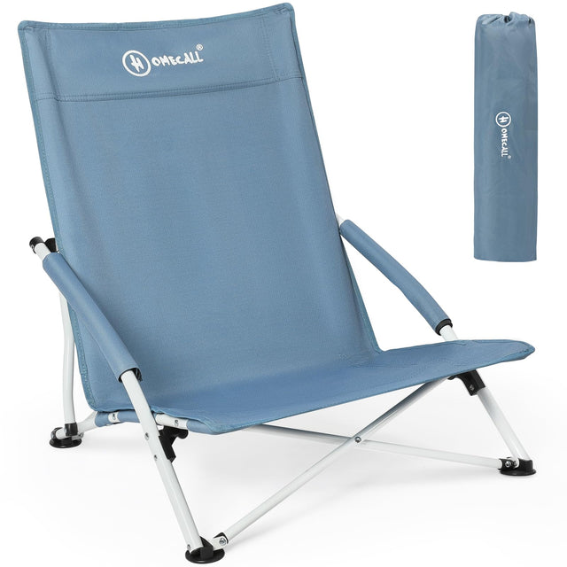 HOMECALL Folding Beach Chair Lightweight Low Camping Chair Comfortable Backrest, Padded Armrests, up to 120kg - Homecall - outdoor