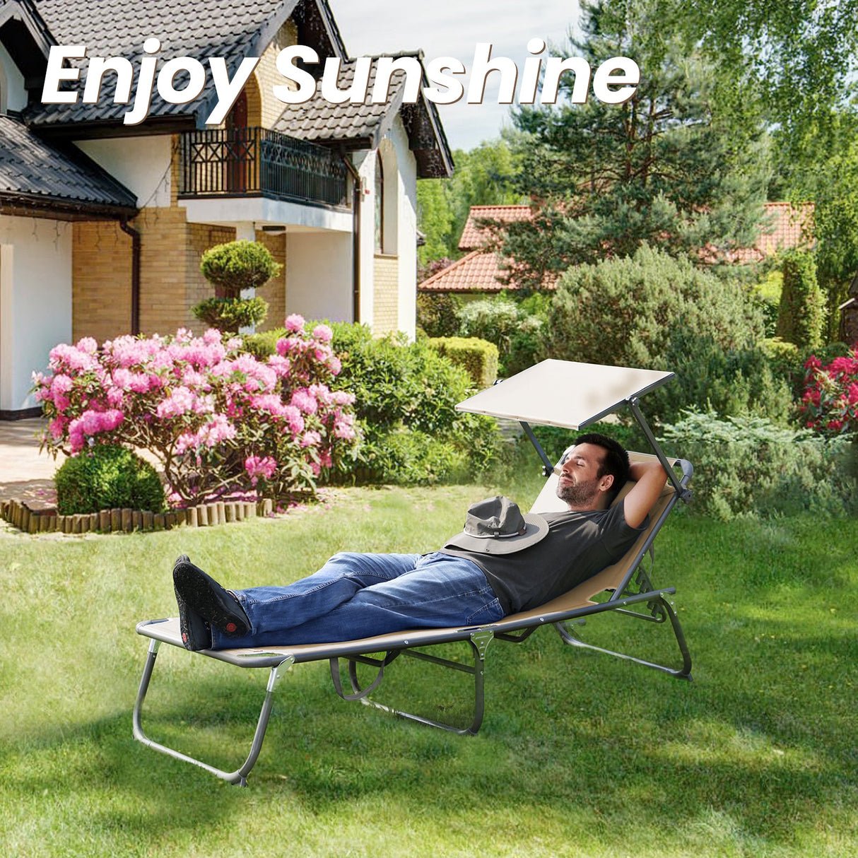 HOMECALL Garden Sun Lounger Aluminum Lounger Deck Chair Foldable, Textilene With Quick - drying Foam, Sun - Roof, bis 180KG - Homecall - outdoor