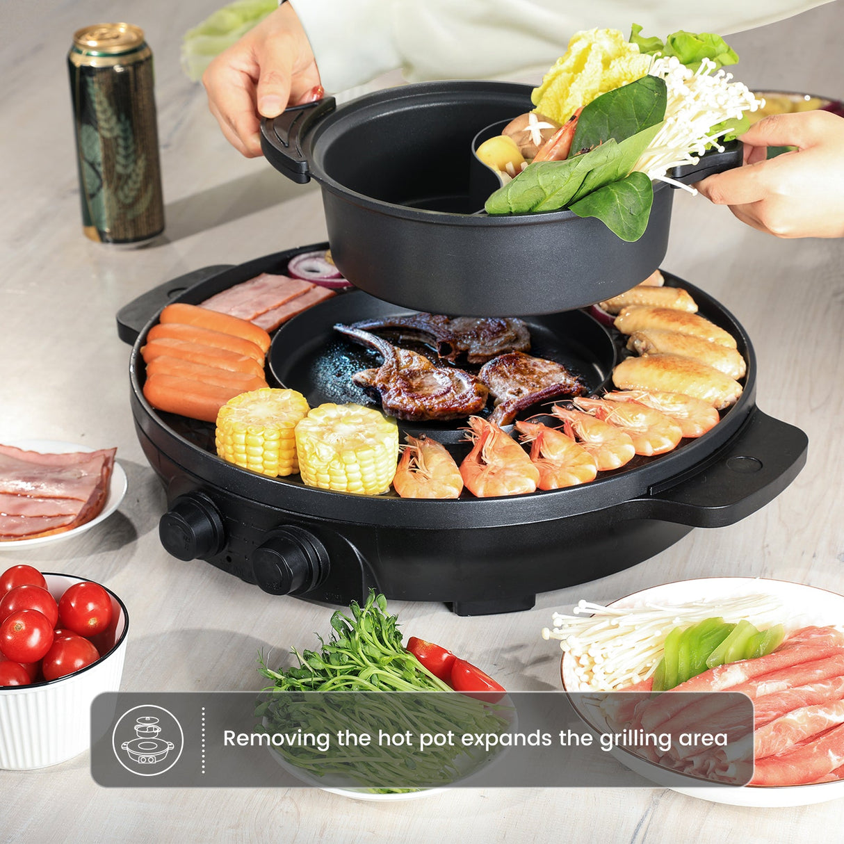 HOMECALL Tischgrill Elektrische Hot Pot mit Grill, 2 in 1 Grillplatte Party - Pfanne Elektro Dimensions (width): 39 cm, Performance: 2200w - Homecall - outdoor