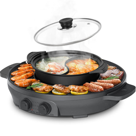 HOMECALL Tischgrill Elektrische Hot Pot mit Grill, 2 in 1 Grillplatte Party - Pfanne Elektro Dimensions (width): 39 cm, Performance: 2200w - Homecall - outdoor