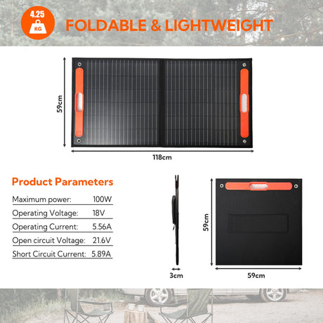 HOMEMORE 100W Foldable Solar Panel for Power Station, Portable Outdoor Solar Charger with Adjustable Stands, Waterproof IP65 for Camping, Car, Caravan, RV - Homecall - outdoor