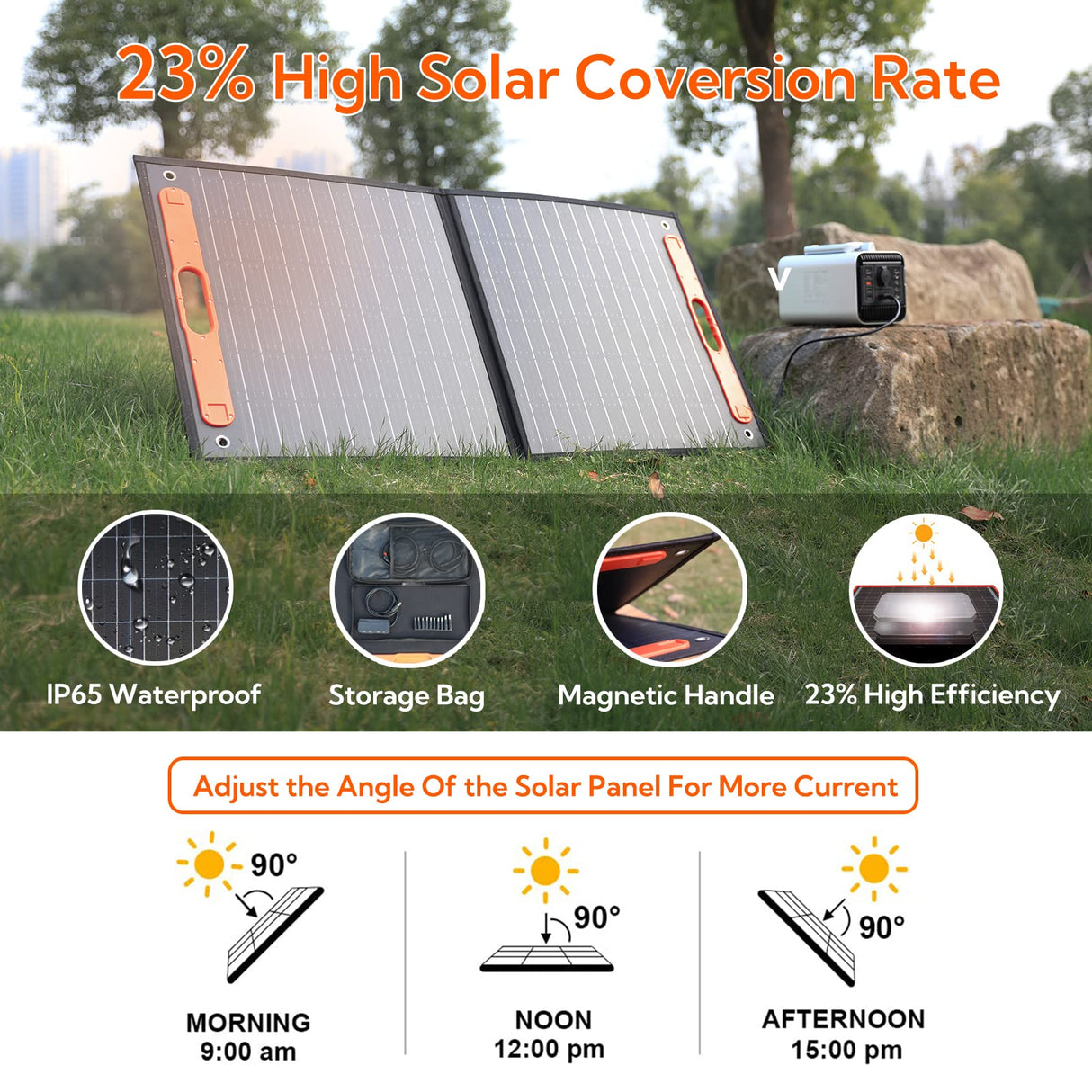 HOMEMORE 100W Foldable Solar Panel for Power Station, Portable Outdoor Solar Charger with Adjustable Stands, Waterproof IP65 for Camping, Car, Caravan, RV - Homecall - outdoor