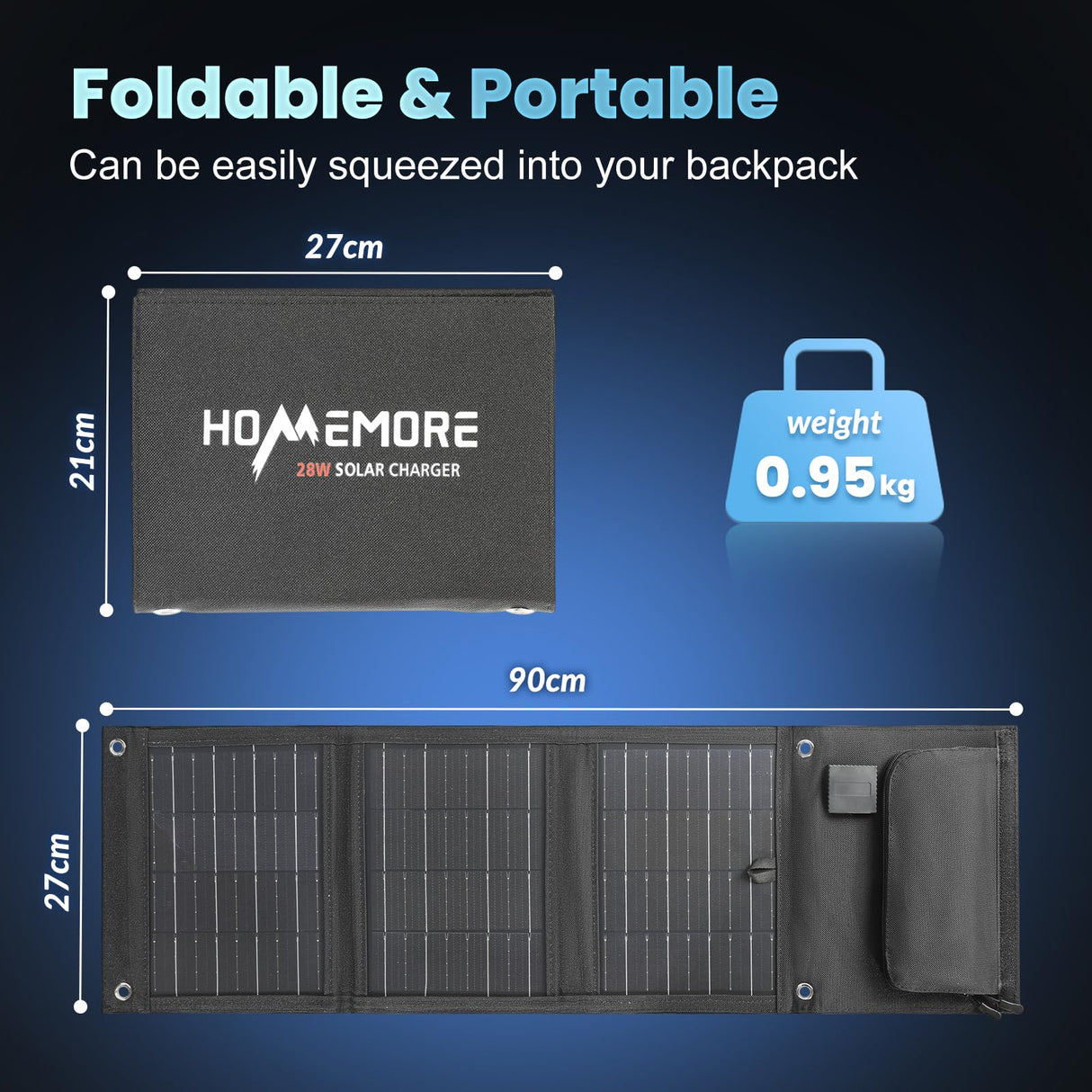 HOMEMORE 28W Portable Solar Charger with QC3.0 USB/Type - C Port, Solar Panel, Foldable, Ideal for Cell Phone, Tablet, Power Bank, Camera And So On - Homecall - outdoor