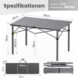 Campingtisch Klappbar Bis 100KG  Alu Klapptisch für 6 Personen, 118 x 70CM, mit Tragetasche Roll Up Camping Tisch  Übergröße Rolltisch für Camping, Outdoor, Garten, Balkon, Picknick, Strand, Silbergrau